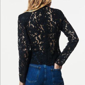 ZARA LIMITED EDITION BLACK LACE LONG SLEEVE TOP WITH SHOULDER PADS